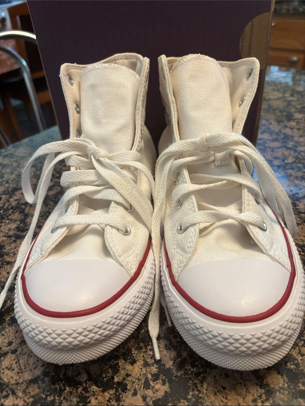 Converse Kids High-Top Canvas Sneakers in Cream with Red Trim